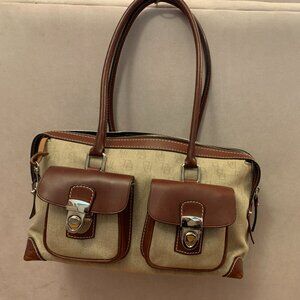 Dooney and Bourke Canvas and Saddle Brown leather double pocket Tote HP65C